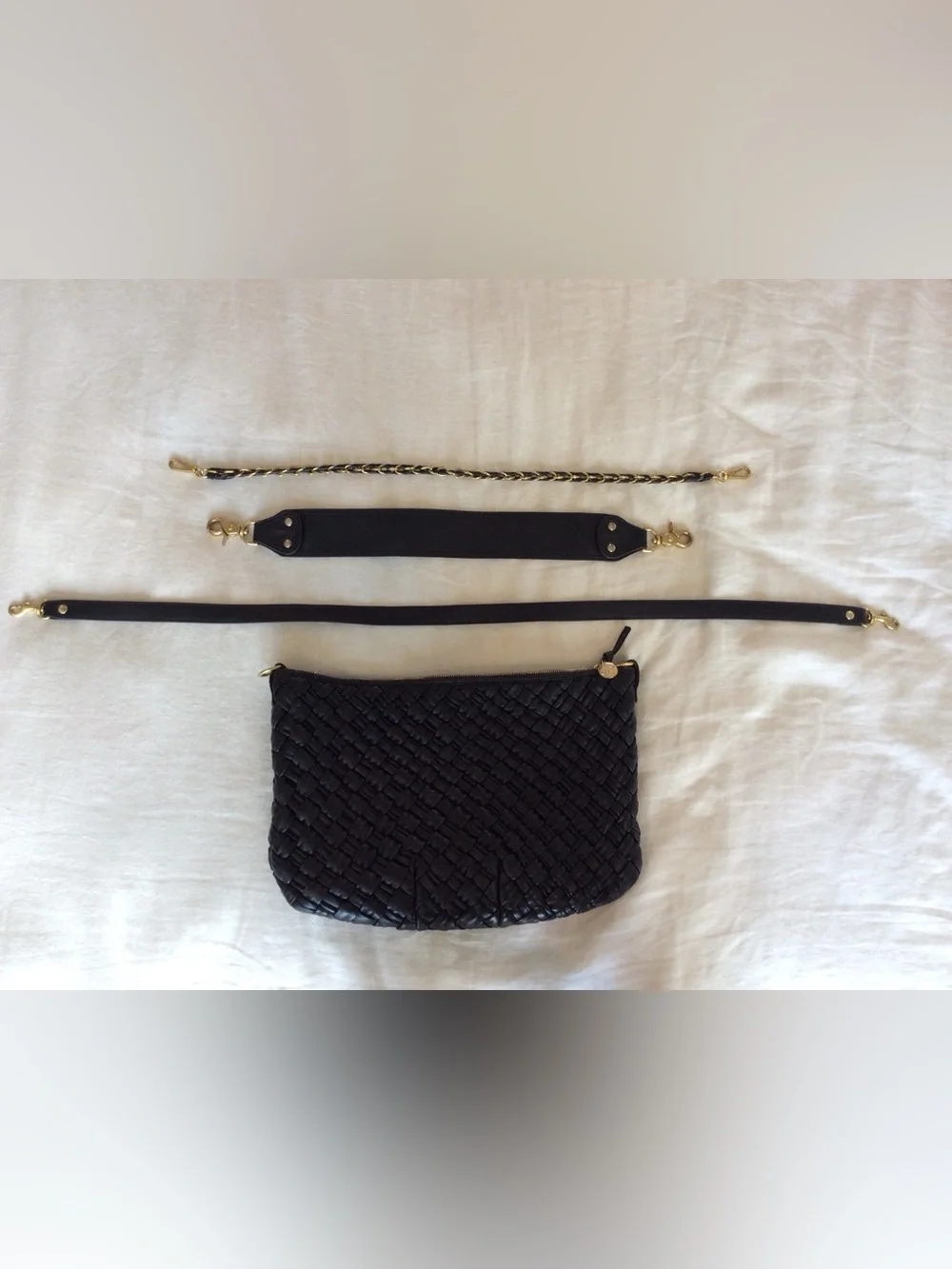 Clare V. Moyen Messenger Black Puffy Woven Leather Crossbody Bag
